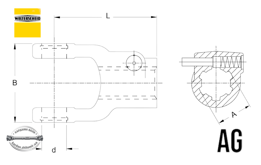 Вилка AG W2400 KNP 1 &frac34;&ldquo; (6) STIFT L=112мм Walterscheid 1019520, 35.18.00, 019520E 1019520 фото